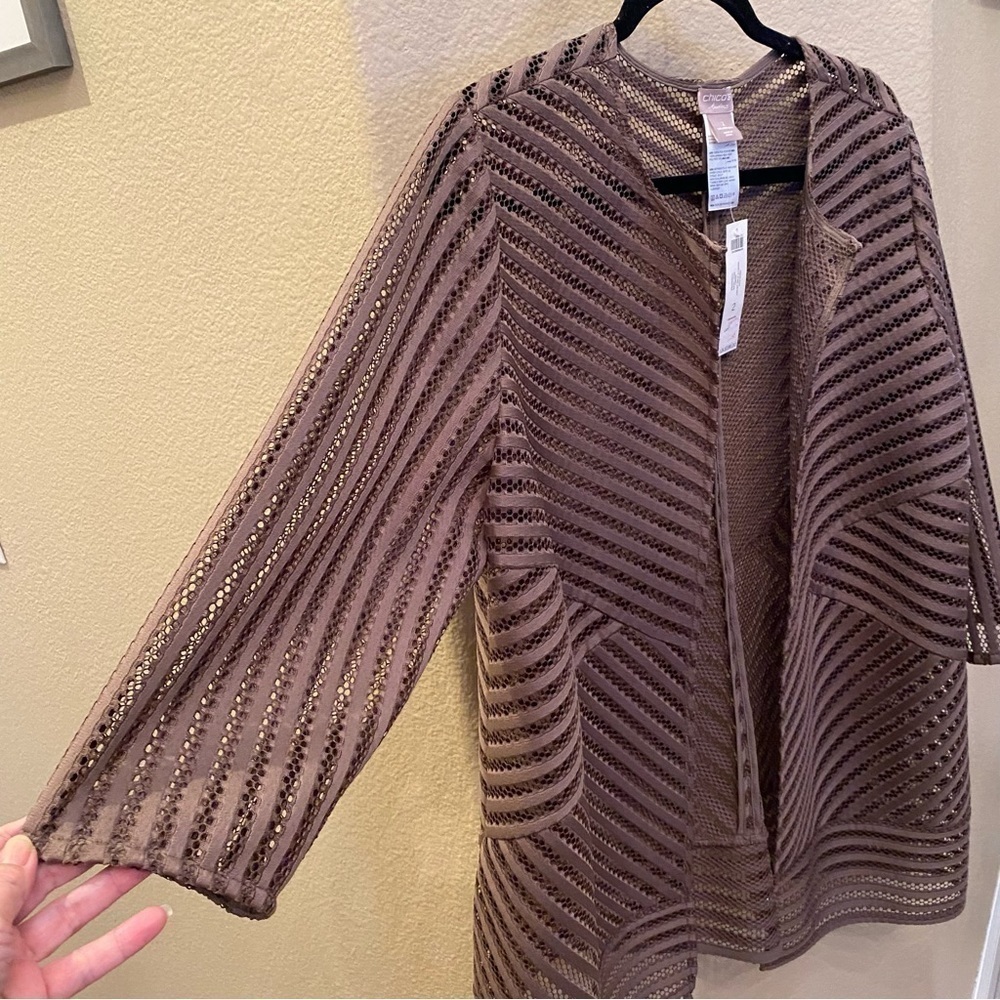 NWT~CHICO’S Women Deep Taupe Travelers Novelty Strip Jacket Size 2 (12/14) - Picture 3 of 12